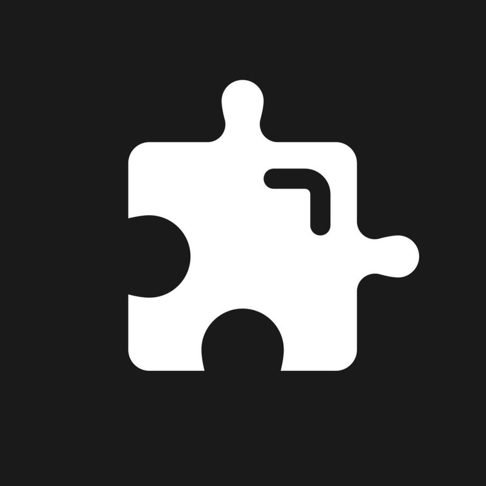 Puzzle piece dark mode glyph ui icon. Idea. Business planning. User interface design. White silhouette symbol on black space. Solid pictogram for web, mobile. Vector isolated illustration