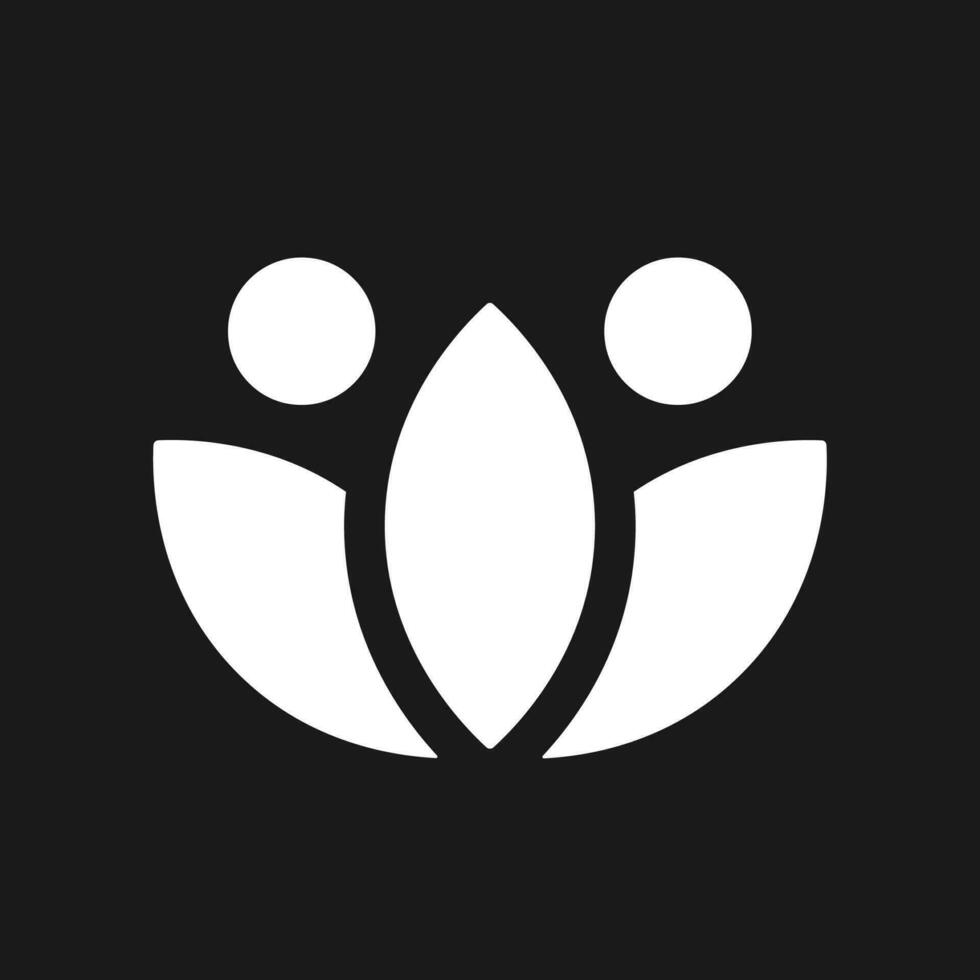 Lotus dark mode glyph ui icon. Meditation sign. Inner calmness. User interface design. White silhouette symbol on black space. Solid pictogram for web, mobile. Vector isolated illustration