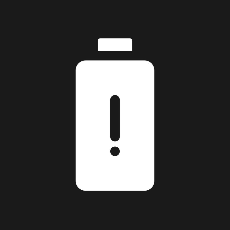 Low battery level dark mode glyph ui icon. Tired and exhausted. User interface design. White silhouette symbol on black space. Solid pictogram for web, mobile. Vector isolated illustration