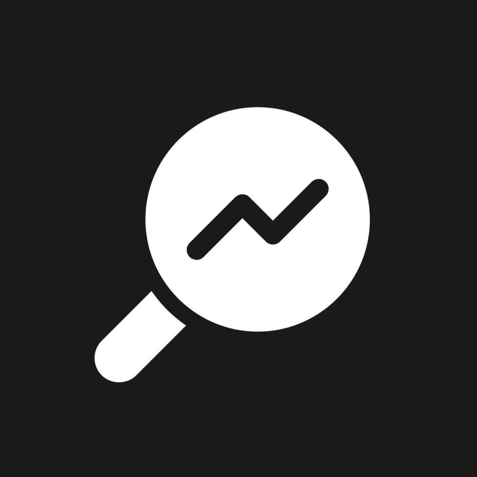 Analytic tool pixel dark mode glyph ui icon. Online data research. User interface design. White silhouette symbol on black space. Solid pictogram for web, mobile. Vector isolated illustration