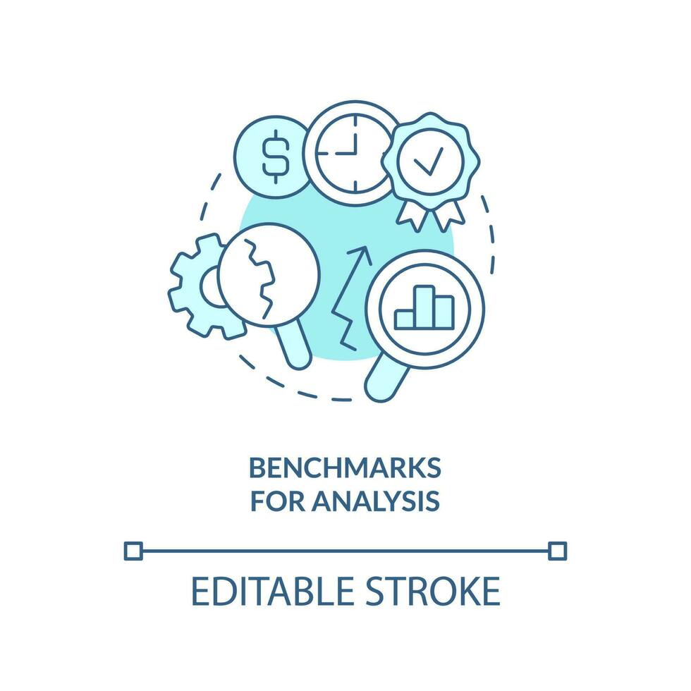 Benchmarks for analysis turquoise concept icon. Financial management issue abstract idea thin line illustration. Isolated outline drawing. Editable stroke vector