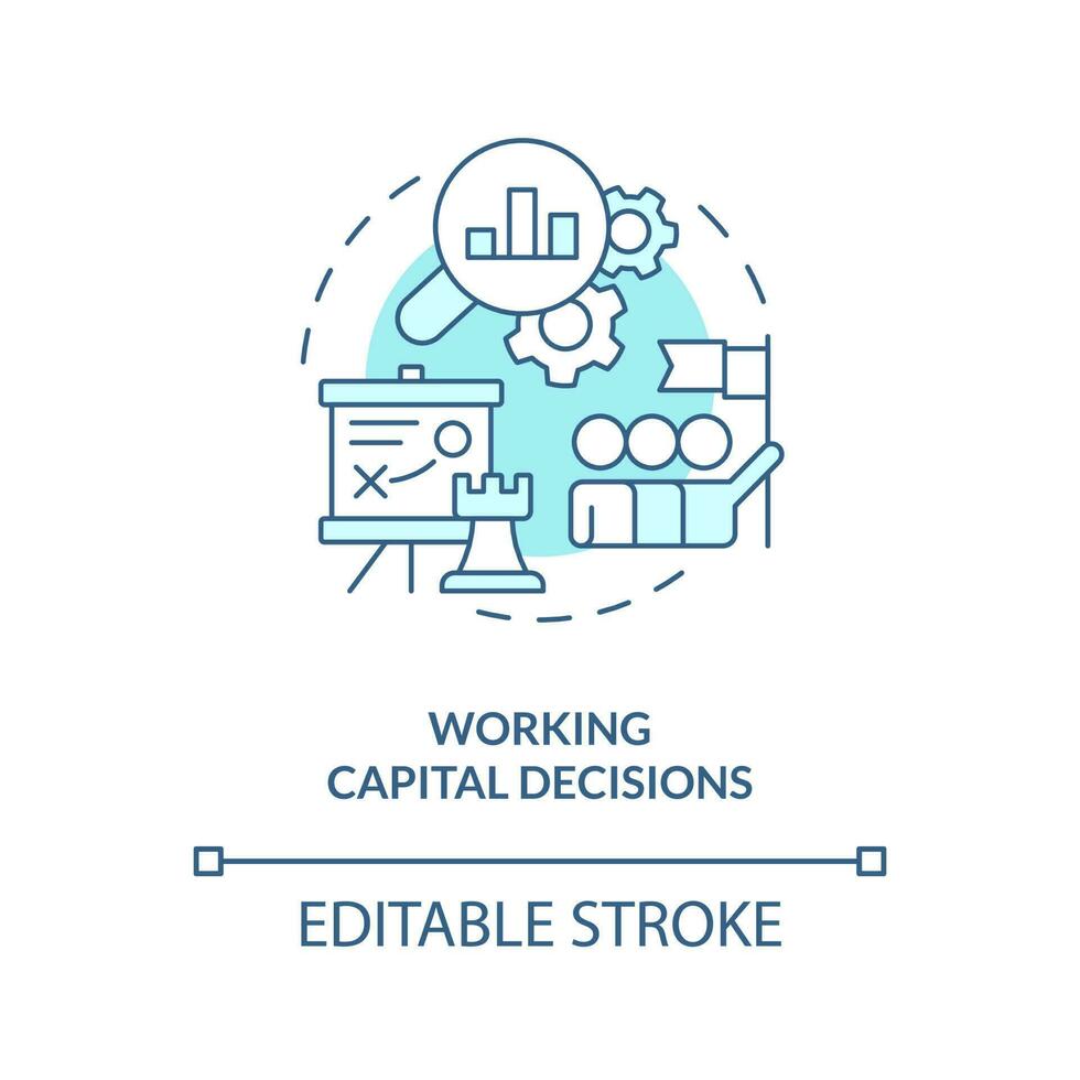 Working capital decision turquoise concept icon. Financial solution abstract idea thin line illustration. Isolated outline drawing. Editable stroke vector