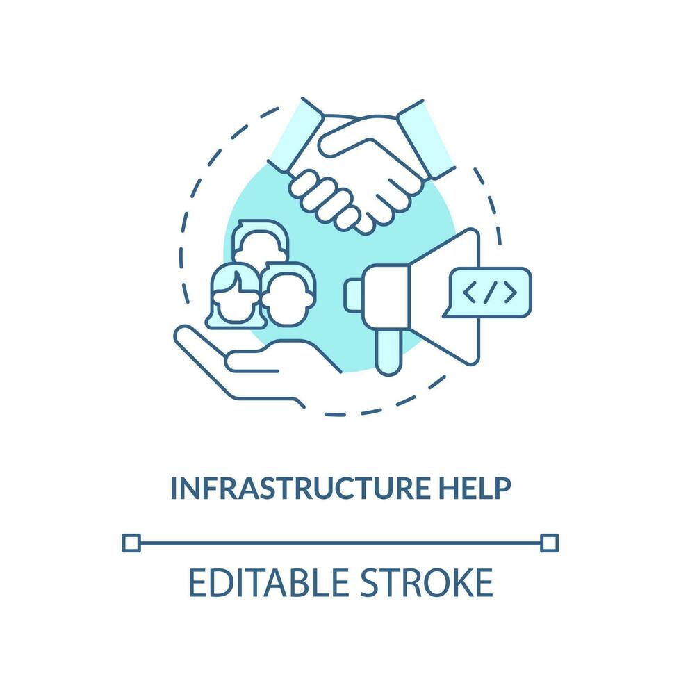 Infrastructure help turquoise concept icon. Workforce. Benefit of alternative lending abstract idea thin line illustration. Isolated outline drawing. Editable stroke vector