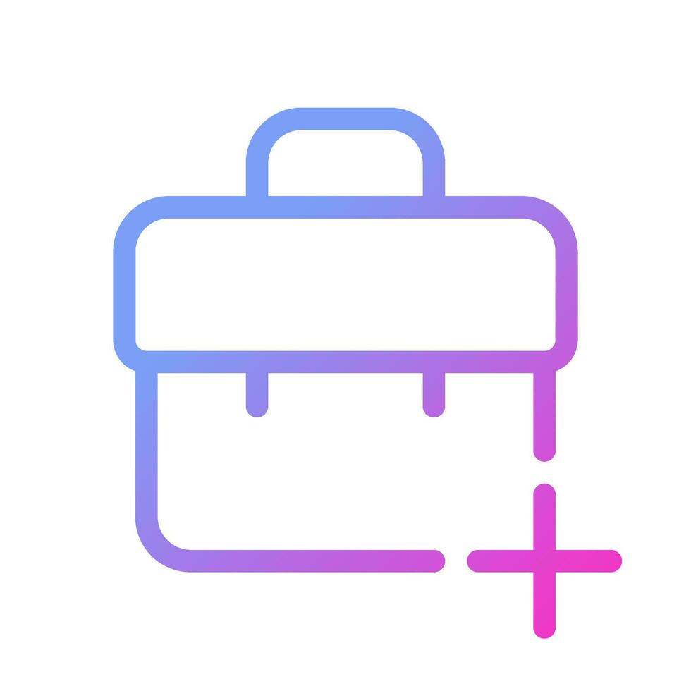 Briefcase with plus pixel perfect gradient linear ui icon. Business communication online. Line color user interface symbol. Modern style pictogram. Vector isolated outline illustration