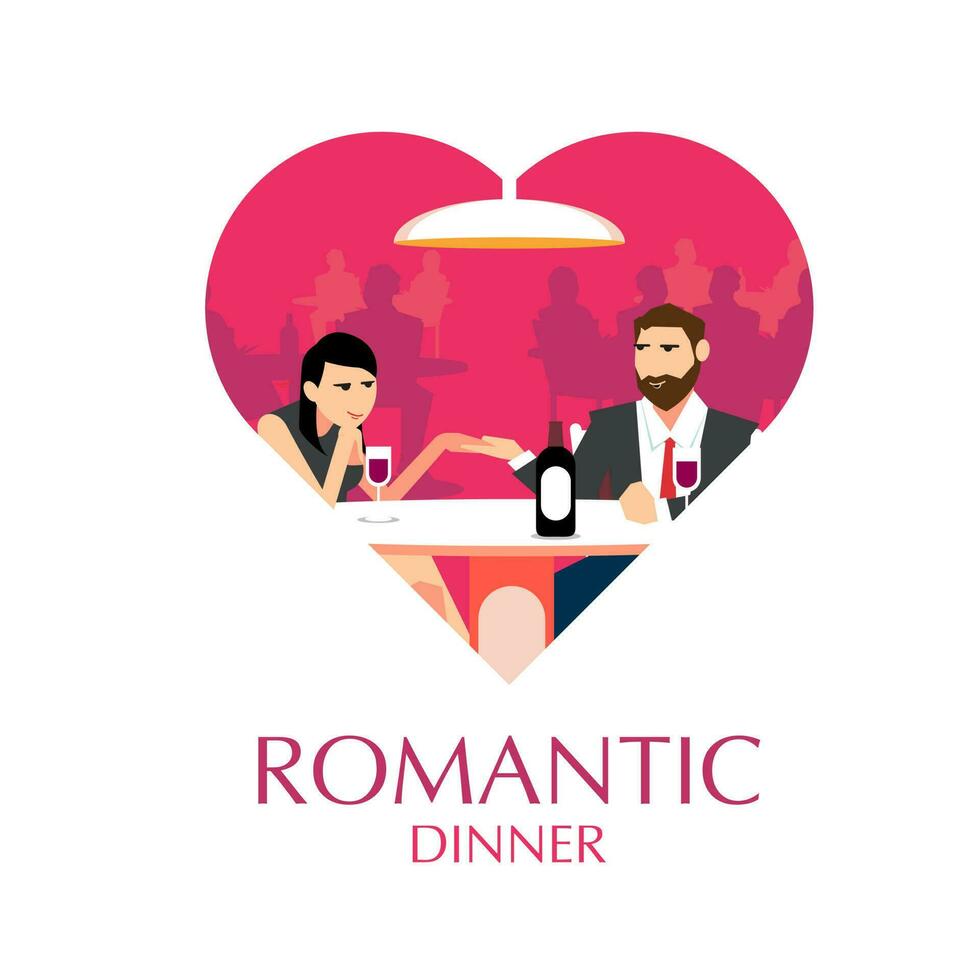 Romantic Dinner in heart shape illustration. vector