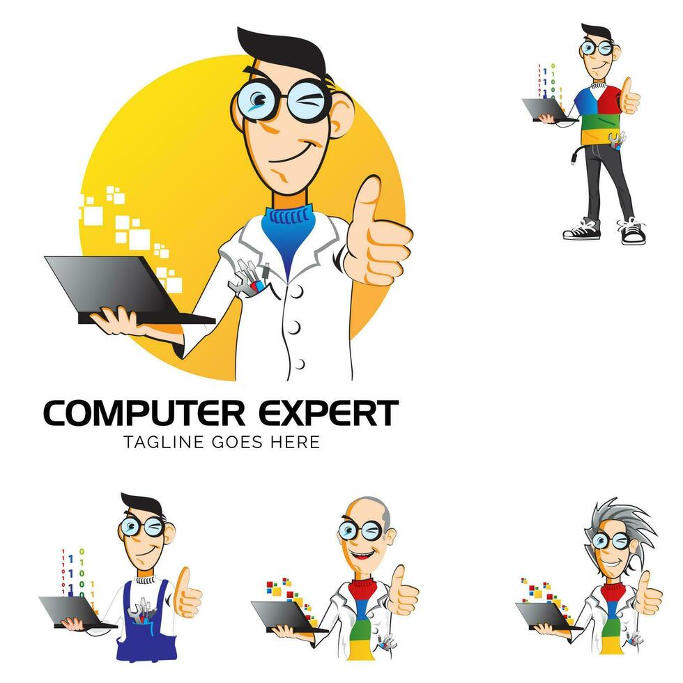 Computer Expert mascot vector logo symbols.