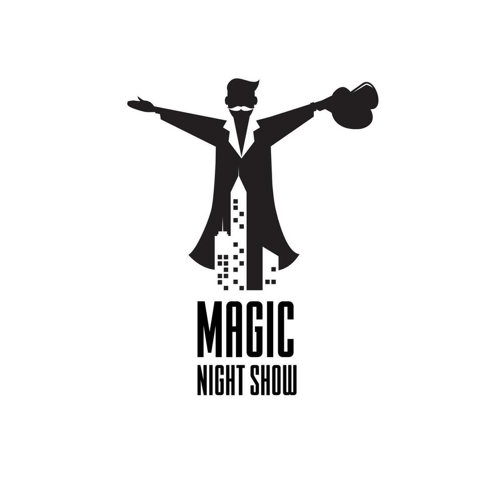 magia noche espectáculo anfitrión silueta logo vector