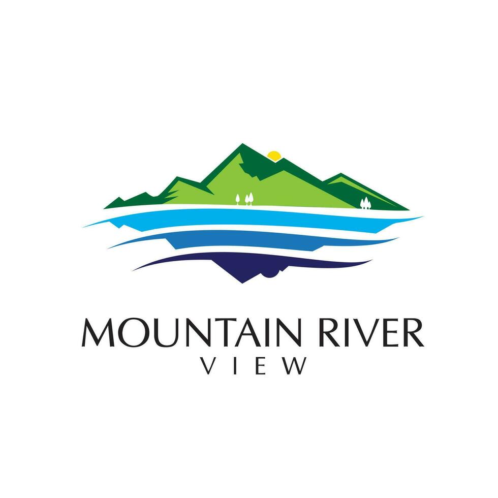 montaña y río ver logo. vector
