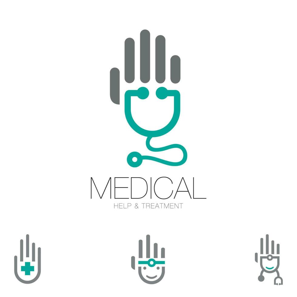 médico ayuda y tratamiento logo símbolo conjunto vector