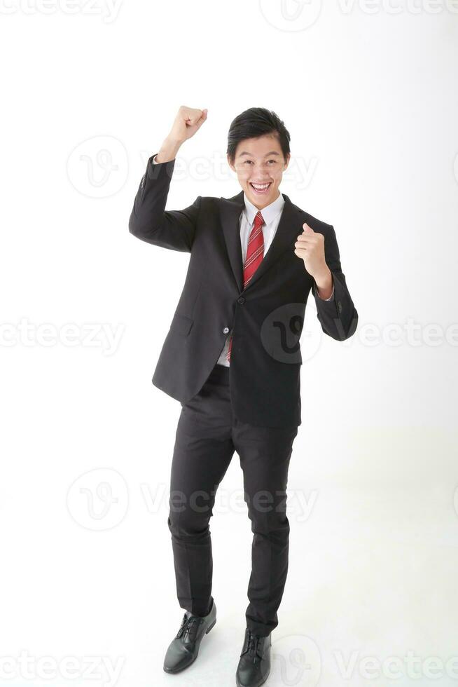 South east Asian young Chinese Indian man woman wearing formal business office ware on white background pose expression photo