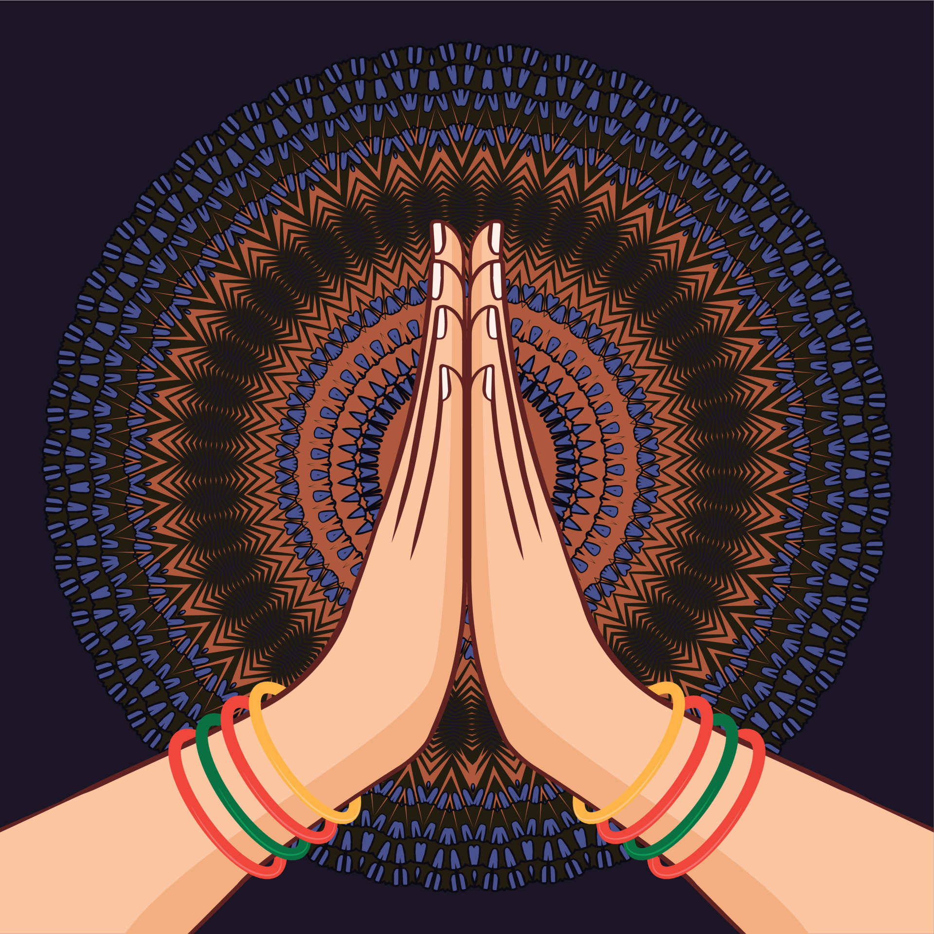 Illustration of karma depicted with Namaste, Indian women's hand