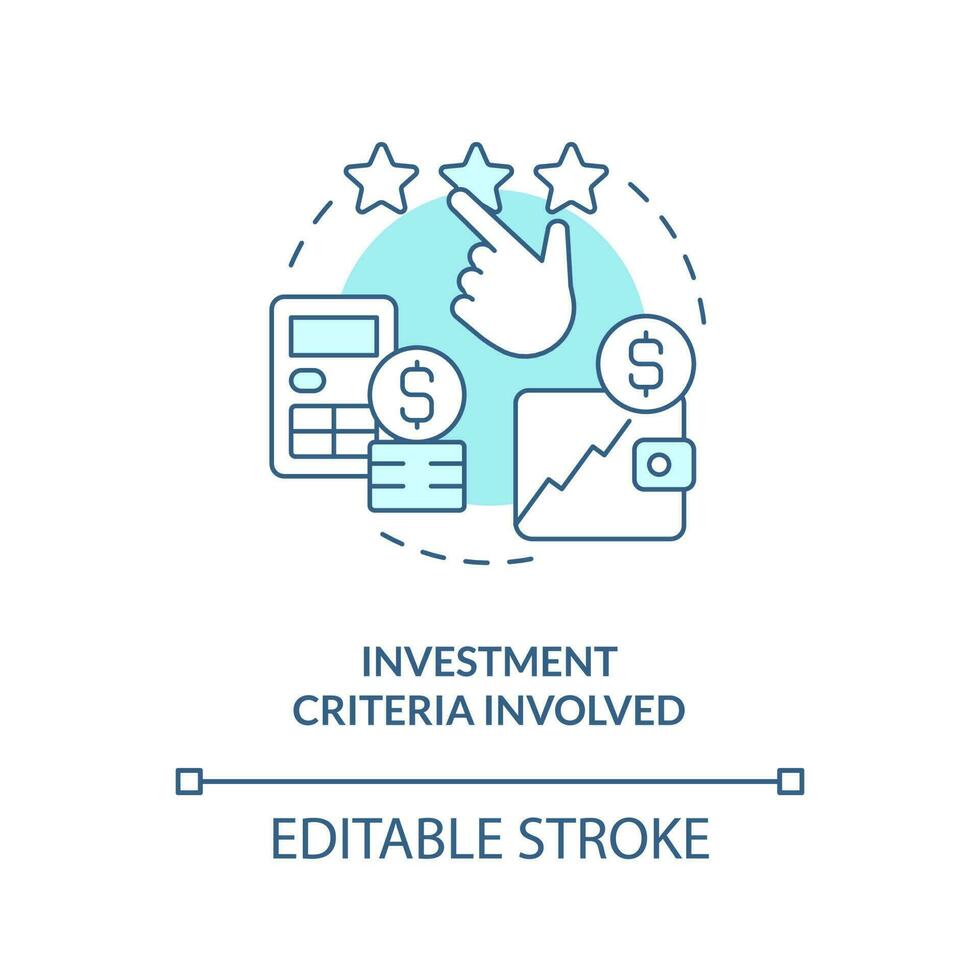 Investment criteria involved turquoise concept icon. Investment decisions abstract idea thin line illustration. Isolated outline drawing. Editable stroke vector