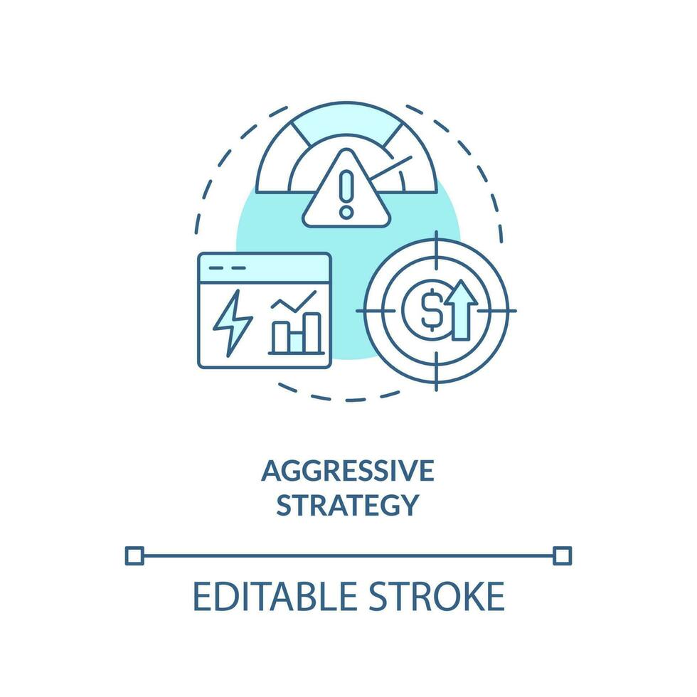 Aggressive strategy turquoise concept icon. Type of working capital approach abstract idea thin line illustration. Isolated outline drawing. Editable stroke vector