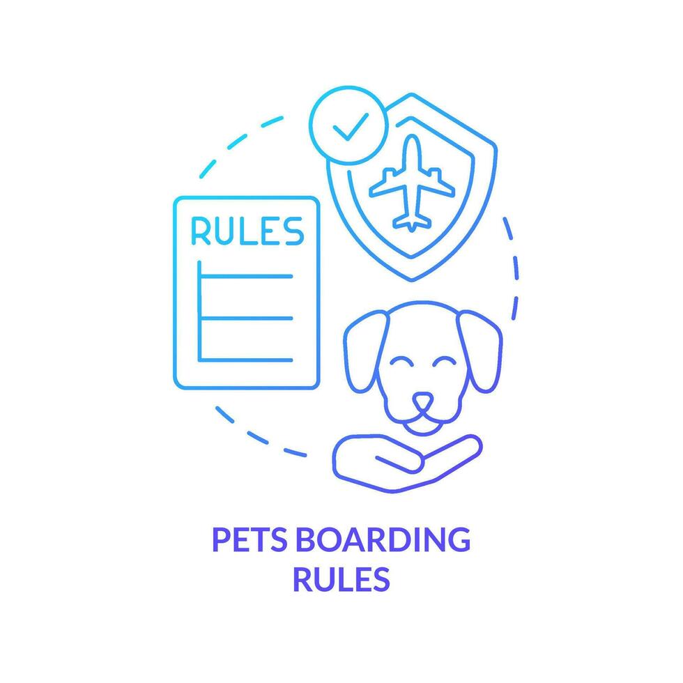 Pets boarding rules blue gradient concept icon. Animal transport requirements. Airline flying guidelines abstract idea thin line illustration. Isolated outline drawing vector