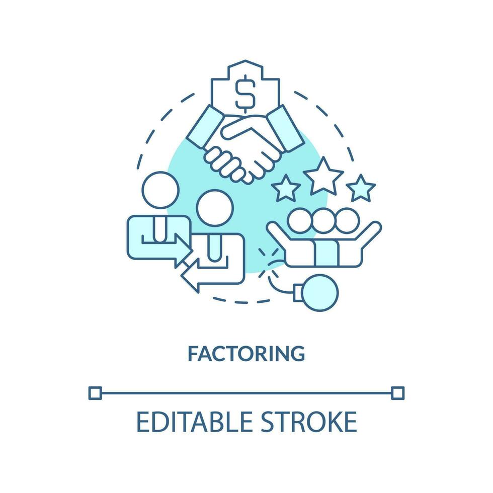Factoring turquoise concept icon. Accounts receivable. Source of short term financing abstract idea thin line illustration. Isolated outline drawing. Editable stroke vector