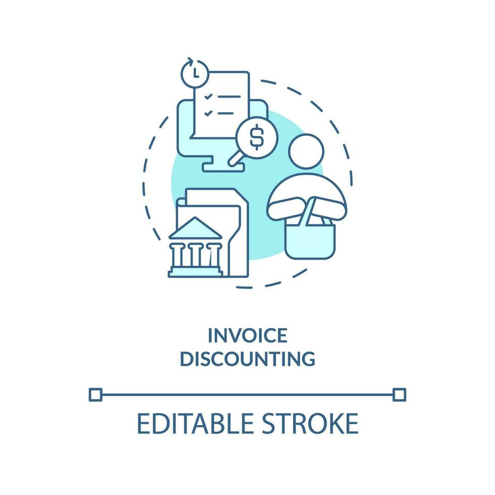 Invoice discounting turquoise concept icon. Source of short term financing abstract idea thin line illustration. Isolated outline drawing. Editable stroke vector