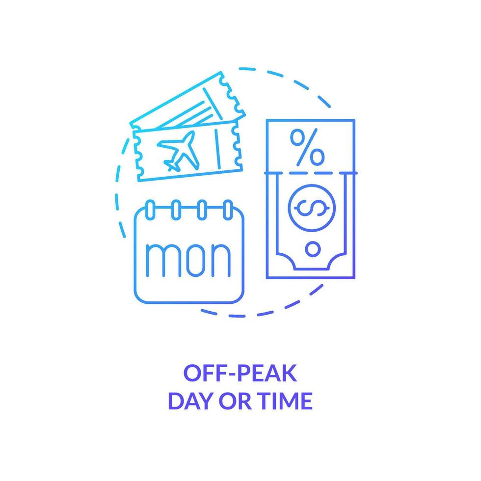 Off-peak flying times blue gradient concept icon. Cheapest travel day. Saving trip costs tip. Budget vacation abstract idea thin line illustration. Isolated outline drawing vector