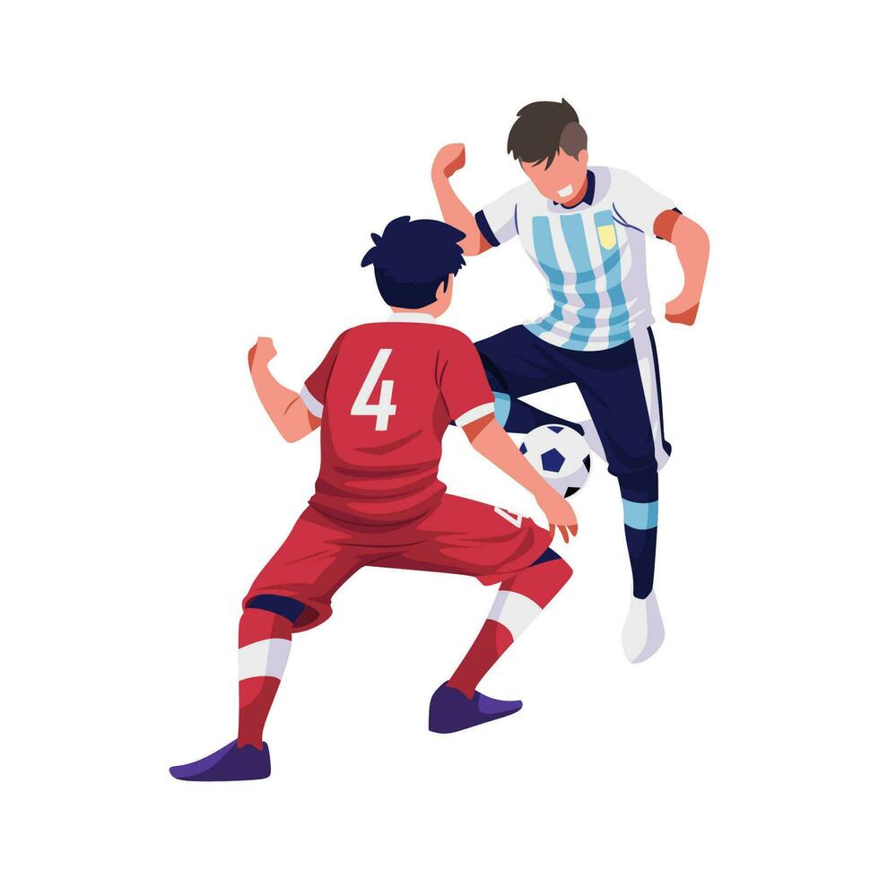 ilustración de un simpático partido Entre Indonesia y argentina, luchando para el pelota vector