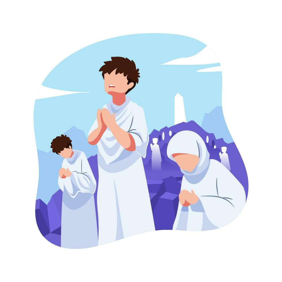 illustration of praying in the plains of Arafat during the pilgrimage vector