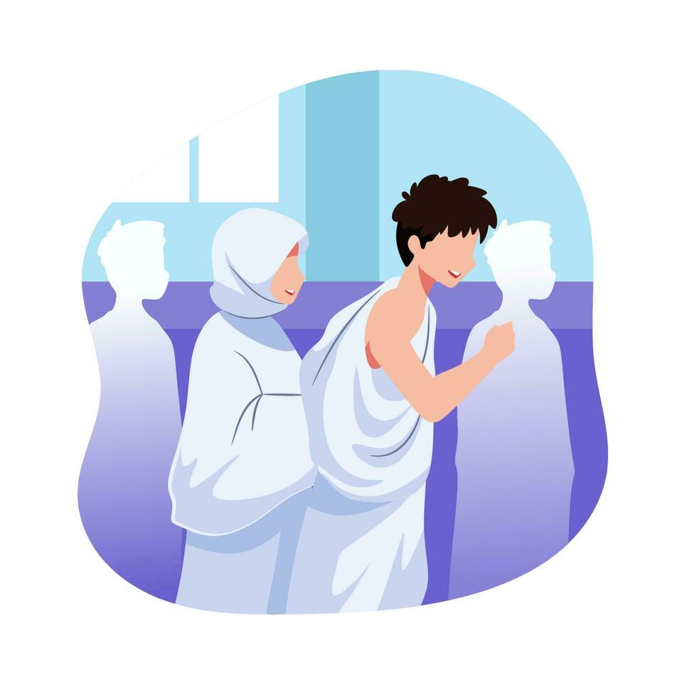 illustration of muslim people doing sa'i worship vector