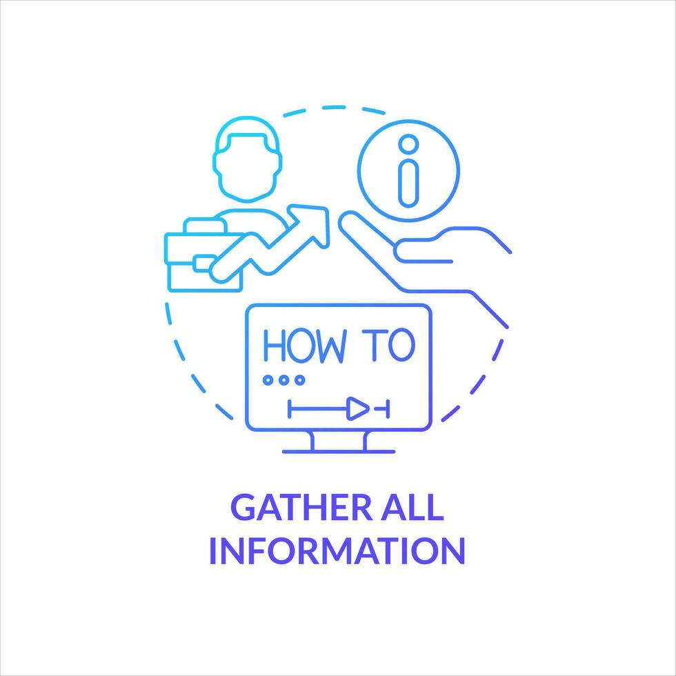 Gather all information blue gradient concept icon. Employee training. Collect help information abstract idea thin line illustration. Isolated outline drawing vector