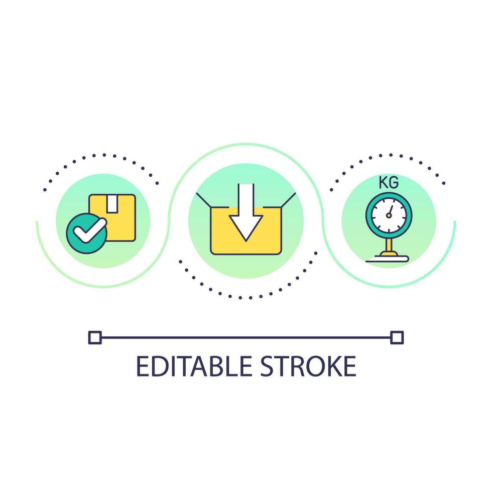 Package requirements loop concept icon. Parcel size limits. Postal service. Delivery weight restriction abstract idea thin line illustration. Isolated outline drawing. Editable stroke vector