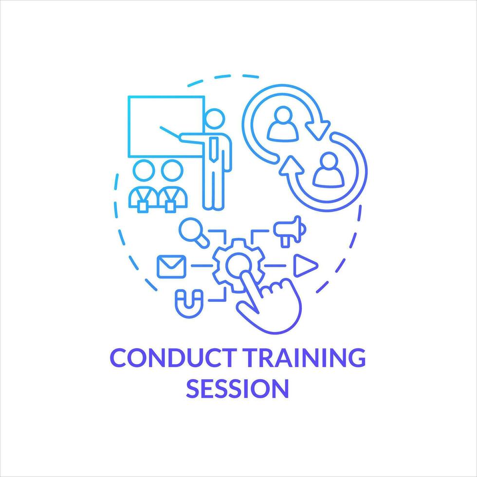 Conduct training session blue gradient concept icon. Provide learning for employee. Boost professional skills abstract idea thin line illustration. Isolated outline drawing vector