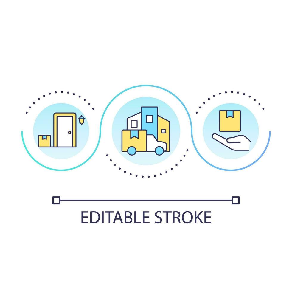 Package at doorstep loop concept icon. Home delivery. Courier service. Address shipping abstract idea thin line illustration. Isolated outline drawing. Editable stroke vector
