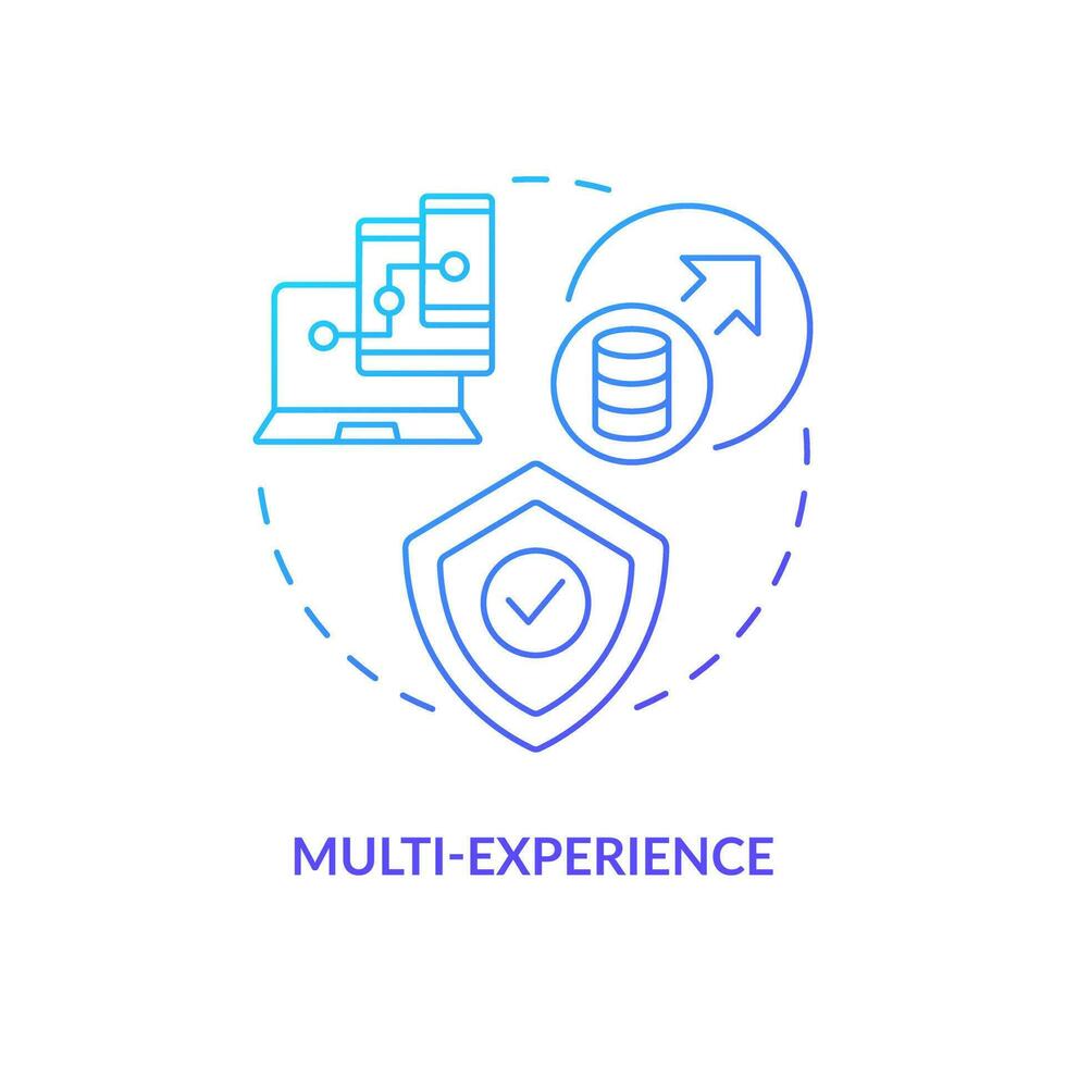 Multi experience blue gradient concept icon. App production. Trending web development technology abstract idea thin line illustration. Isolated outline drawing vector