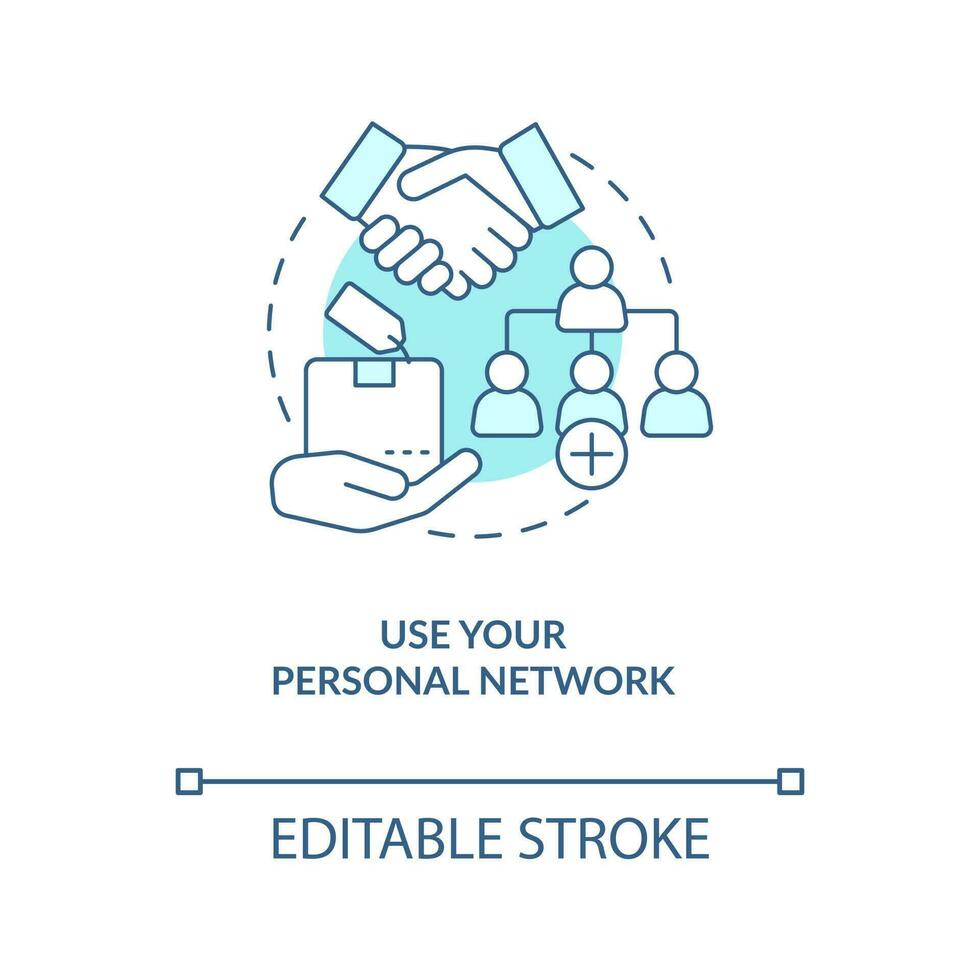 Use personal network turquoise concept icon. Finding new clients strategy abstract idea thin line illustration. Isolated outline drawing. Editable stroke vector