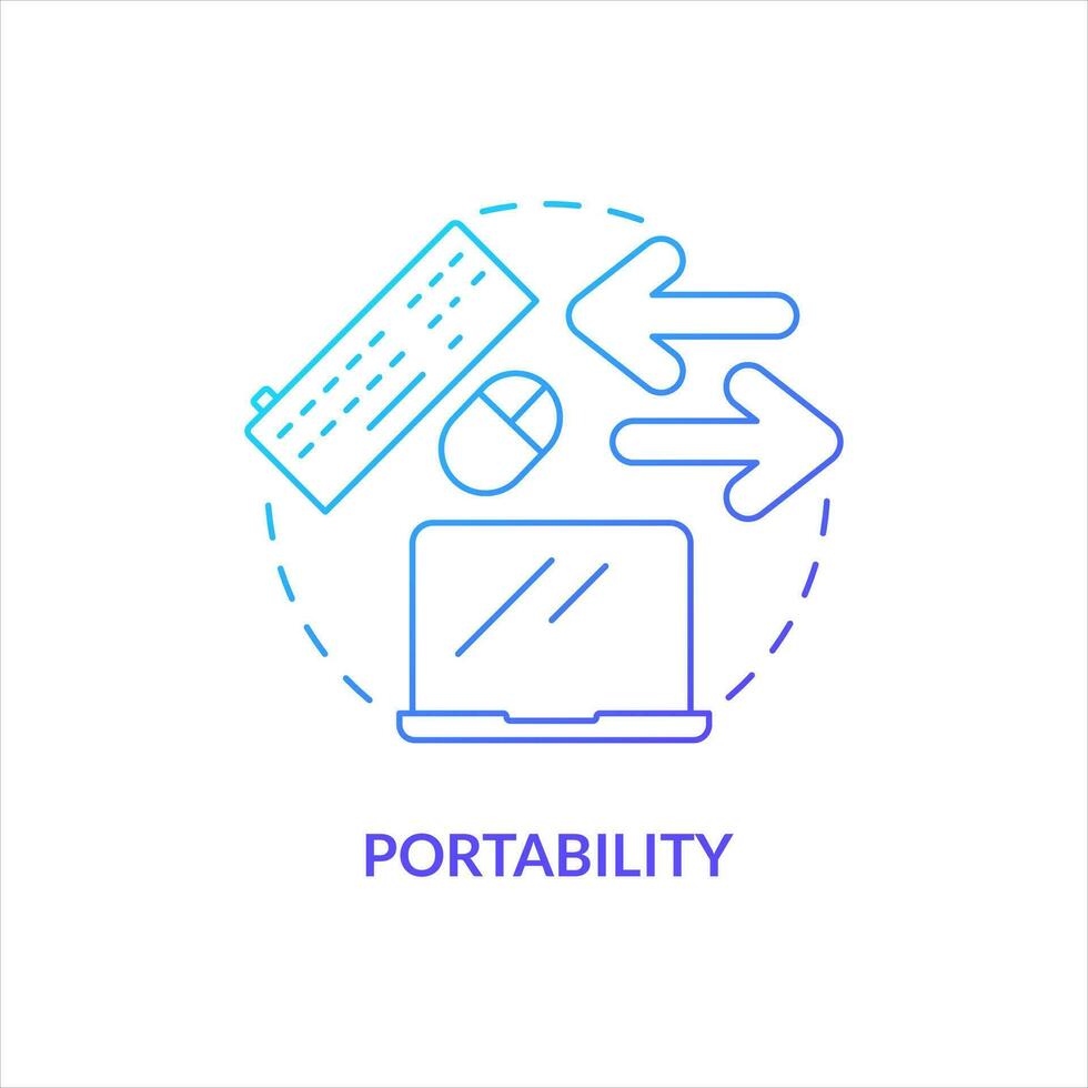 Portability blue gradient concept icon. Corporate hardware. Business tools. Easy to move. Work equipment abstract idea thin line illustration. Isolated outline drawing vector