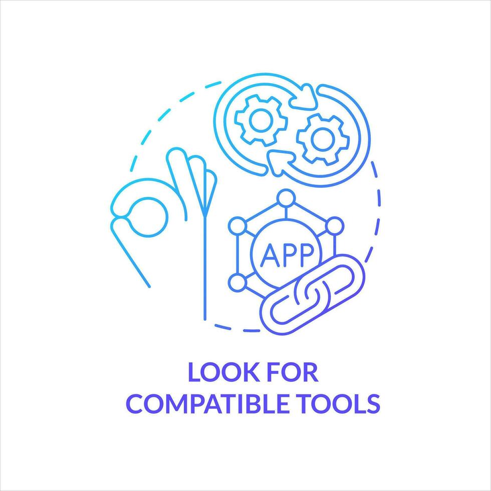 Look for compatible tools blue gradient concept icon. Choose right software. Applications operating together abstract idea thin line illustration. Isolated outline drawing vector