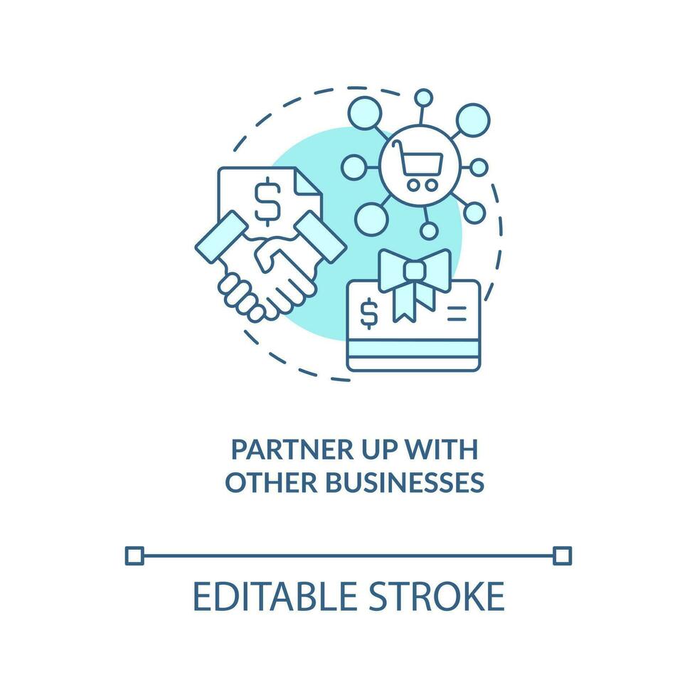 Partner up with other businesses turquoise concept icon. Finding new clients tip abstract idea thin line illustration. Isolated outline drawing. Editable stroke vector