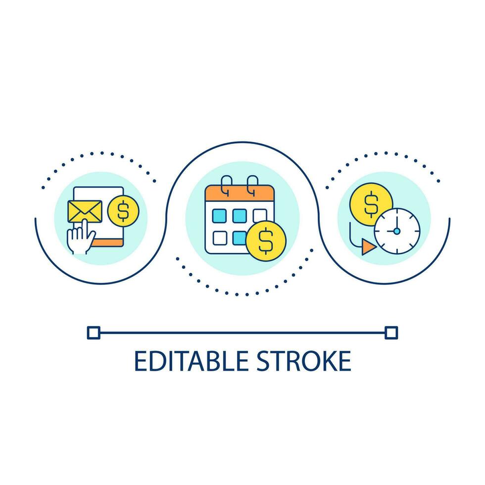 Paid usage period loop concept icon. Work schedule. Effective time management. Pay per hour abstract idea thin line illustration. Isolated outline drawing. Editable stroke vector