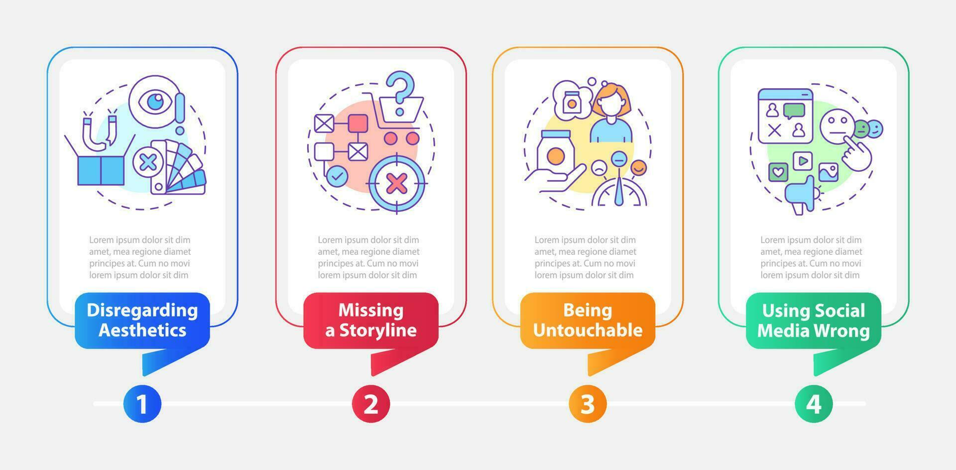 Client attraction mistakes to avoid rectangle infographic template. Data visualization with 4 steps. Editable timeline info chart. Workflow layout with line icons vector