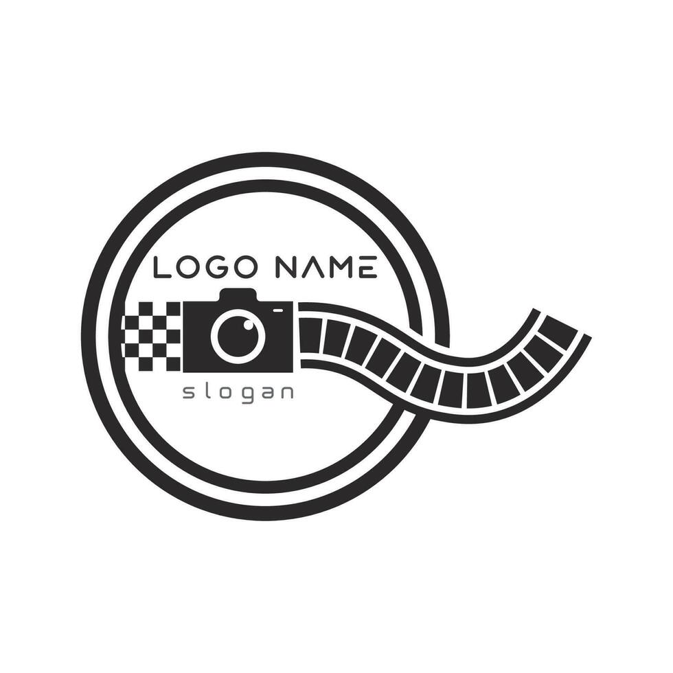 photography camera logo icon vector design template isolated on black background