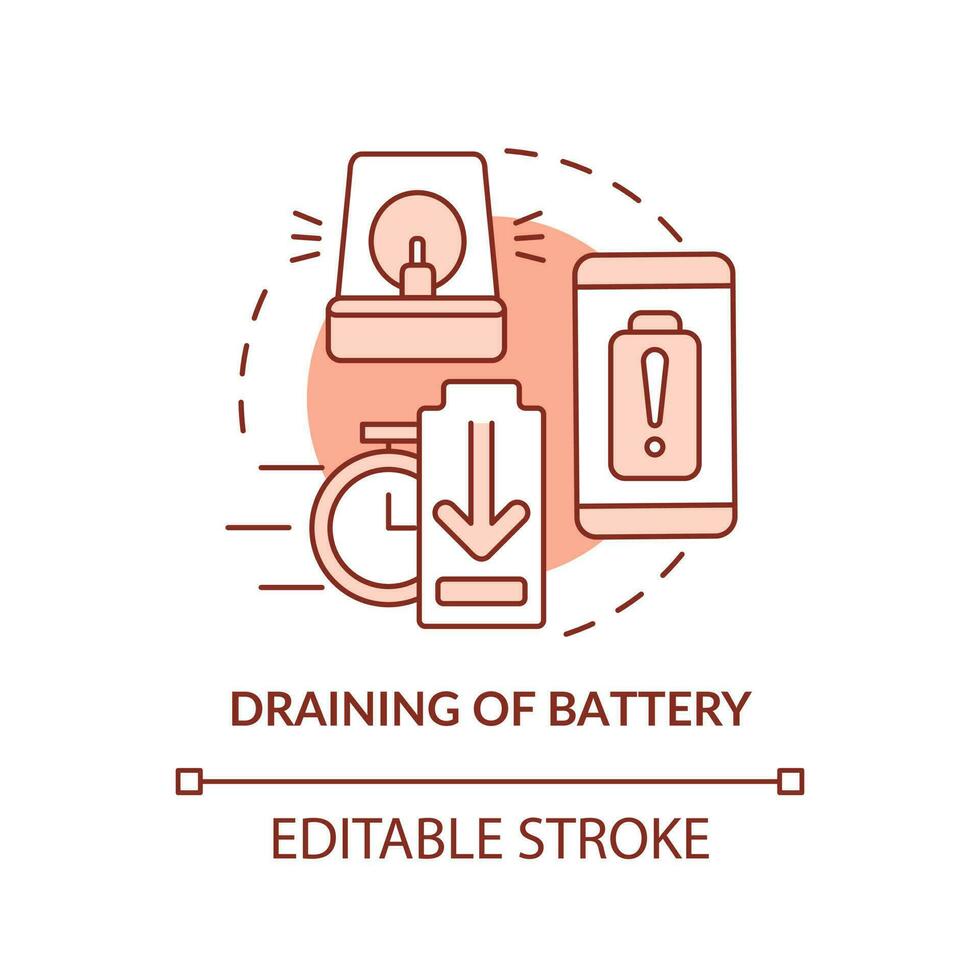 Draining of battery terracotta concept icon. Discharging phone reason abstract idea thin line illustration. Isolated outline drawing. Editable stroke vector