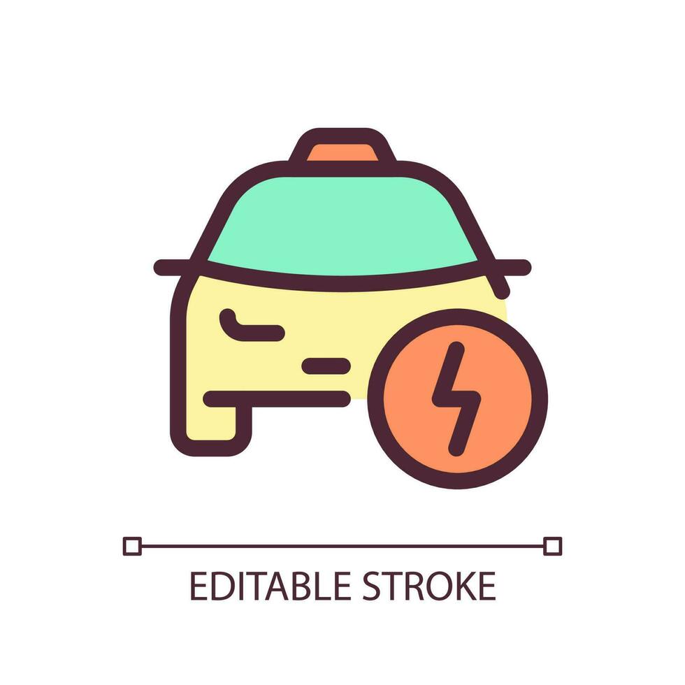 Taxi and lightning pixel perfect RGB color ui icon. Notification for passenger. Simple filled line element. GUI, UX design for mobile app. Vector isolated pictogram. Editable stroke