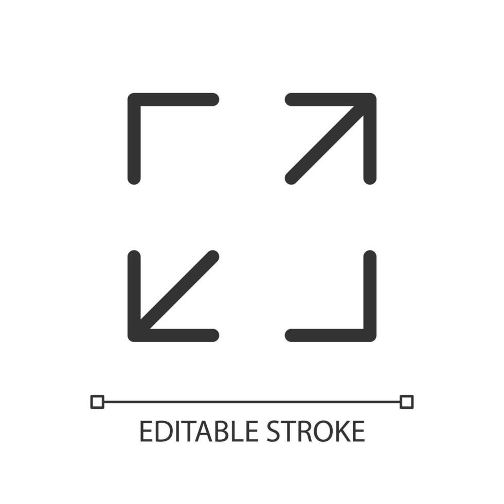 Screen enlarging pixel perfect linear ui icon. Size changing tool. Player control panel. GUI, UX design. Outline isolated user interface element for app and web. Editable stroke vector