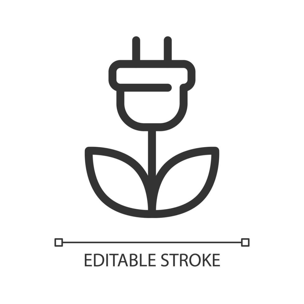 Green electricity pixel perfect linear ui icon. Sustainable power source. Energy generation. GUI, UX design. Outline isolated user interface element for app and web. Editable stroke vector