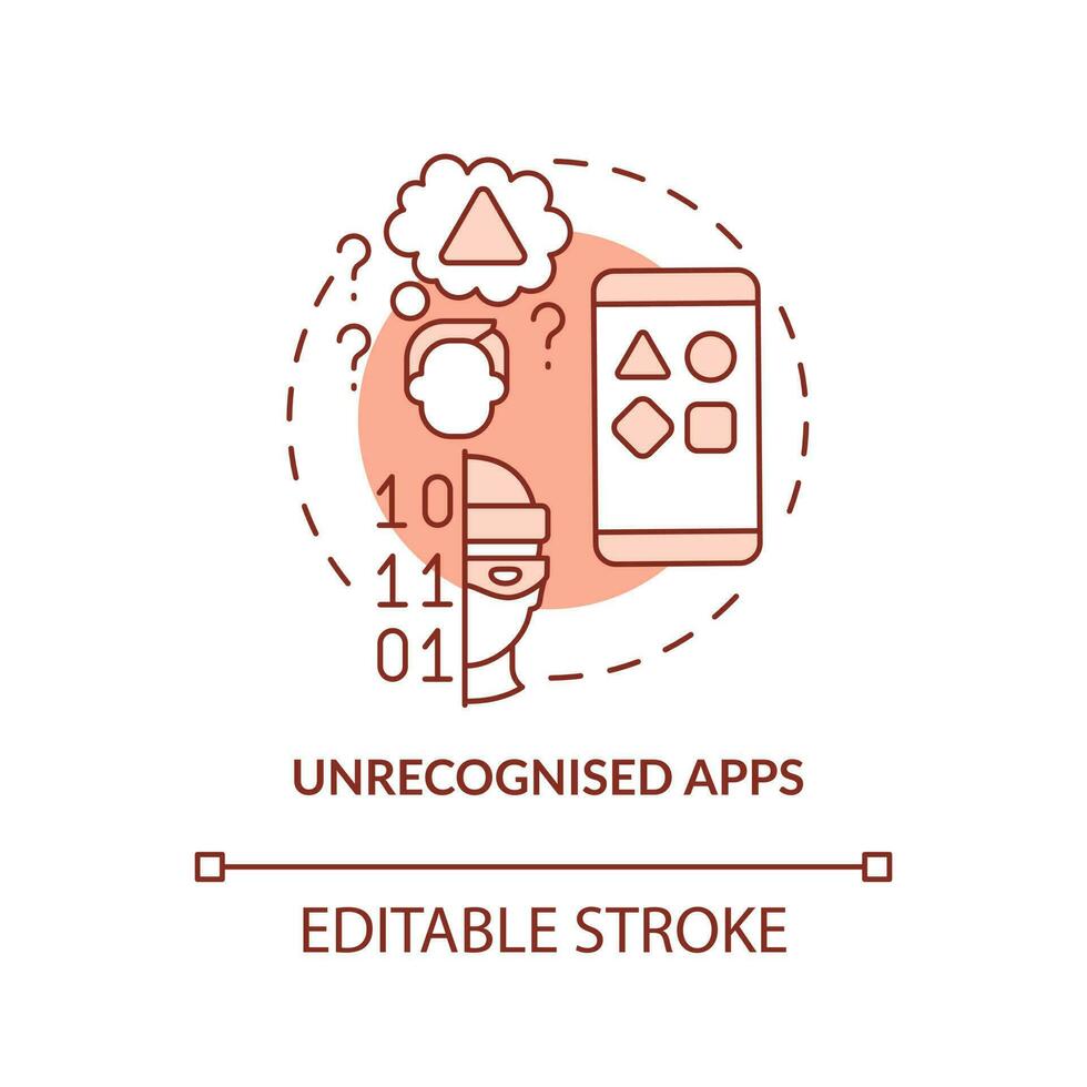 Unrecognized apps terracotta concept icon. Digital viruses. Malicious software abstract idea thin line illustration. Isolated outline drawing. Editable stroke vector