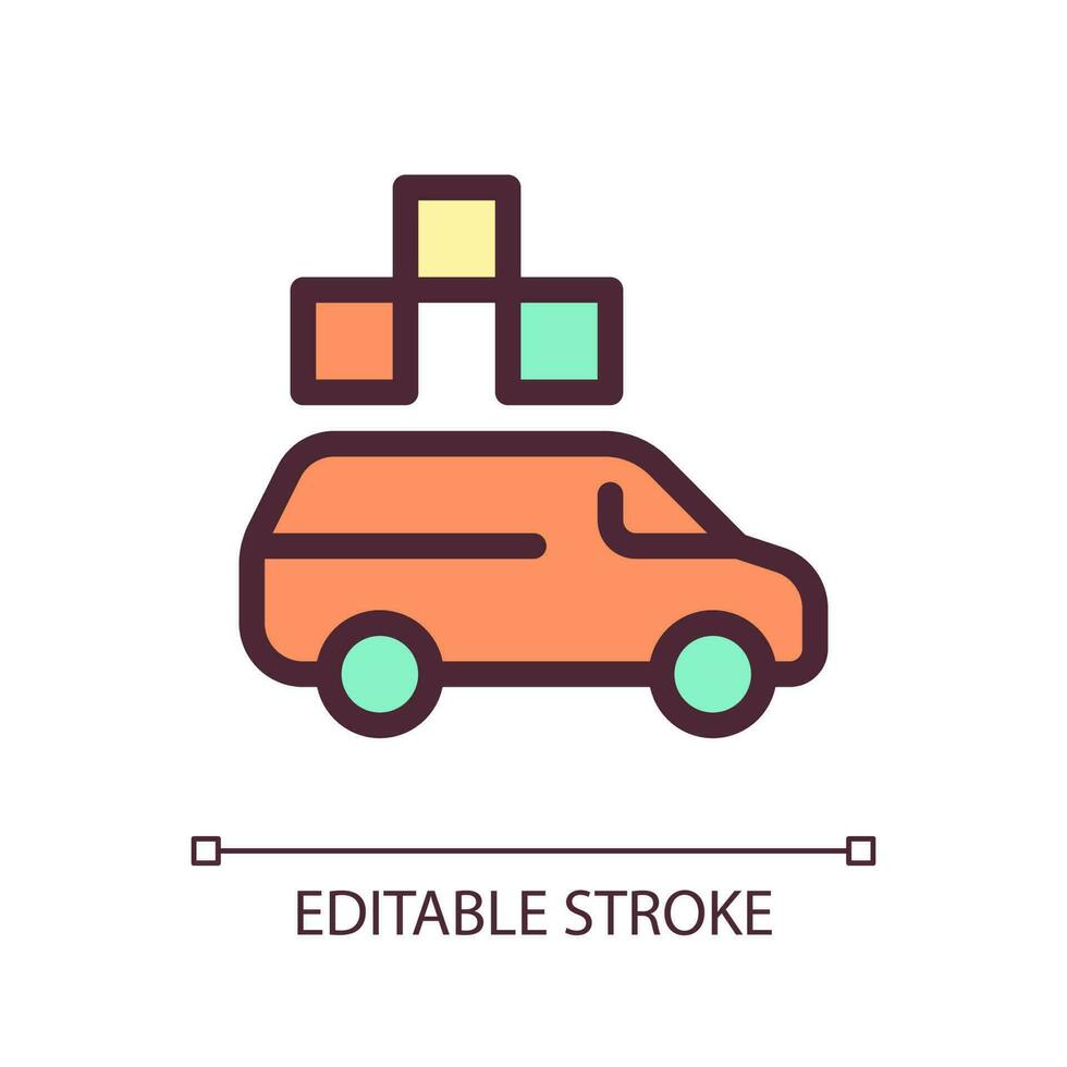 Minivan taxi pixel perfect RGB color ui icon. Freight transportation service. Simple filled line element. GUI, UX design for mobile app. Vector isolated pictogram. Editable stroke