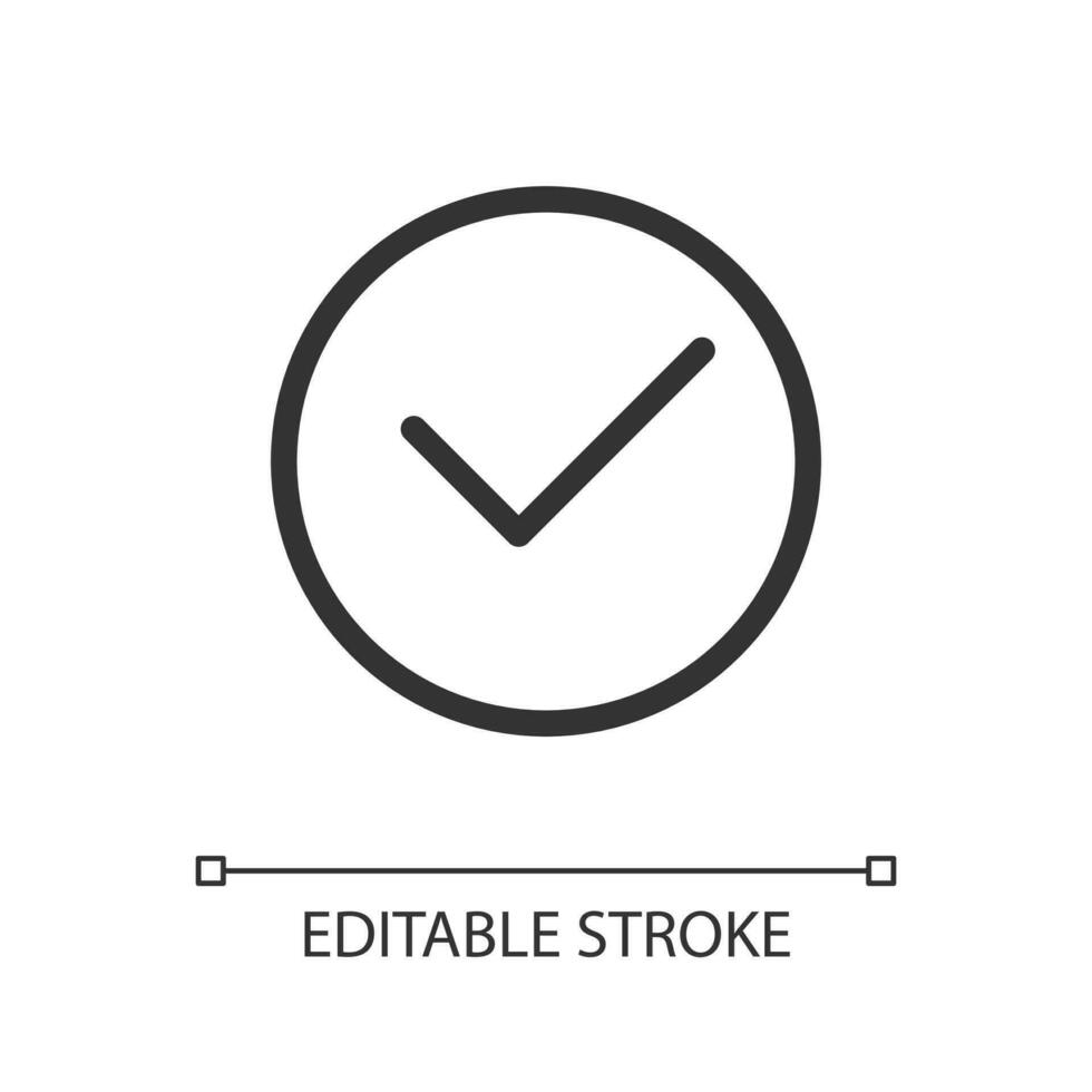 Tick in circle pixel perfect linear ui icon. Approval checkmark. Voting button in website. GUI, UX design. Outline isolated user interface element for app and web. Editable stroke vector