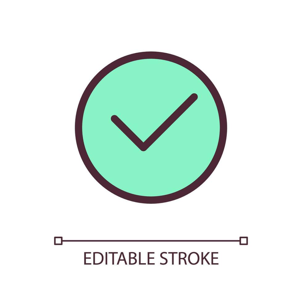 Tick in circle pixel perfect RGB color ui icon. Approval checkmark symbol. Simple filled line element. GUI, UX design for mobile app. Vector isolated pictogram. Editable stroke