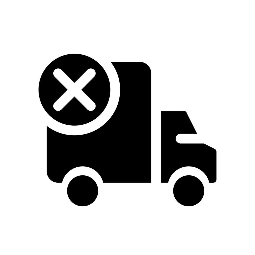 Shipment failed black glyph ui icon. Cancel cargo transportation. User interface design. Silhouette symbol on white space. Solid pictogram for web, mobile. Isolated vector illustration