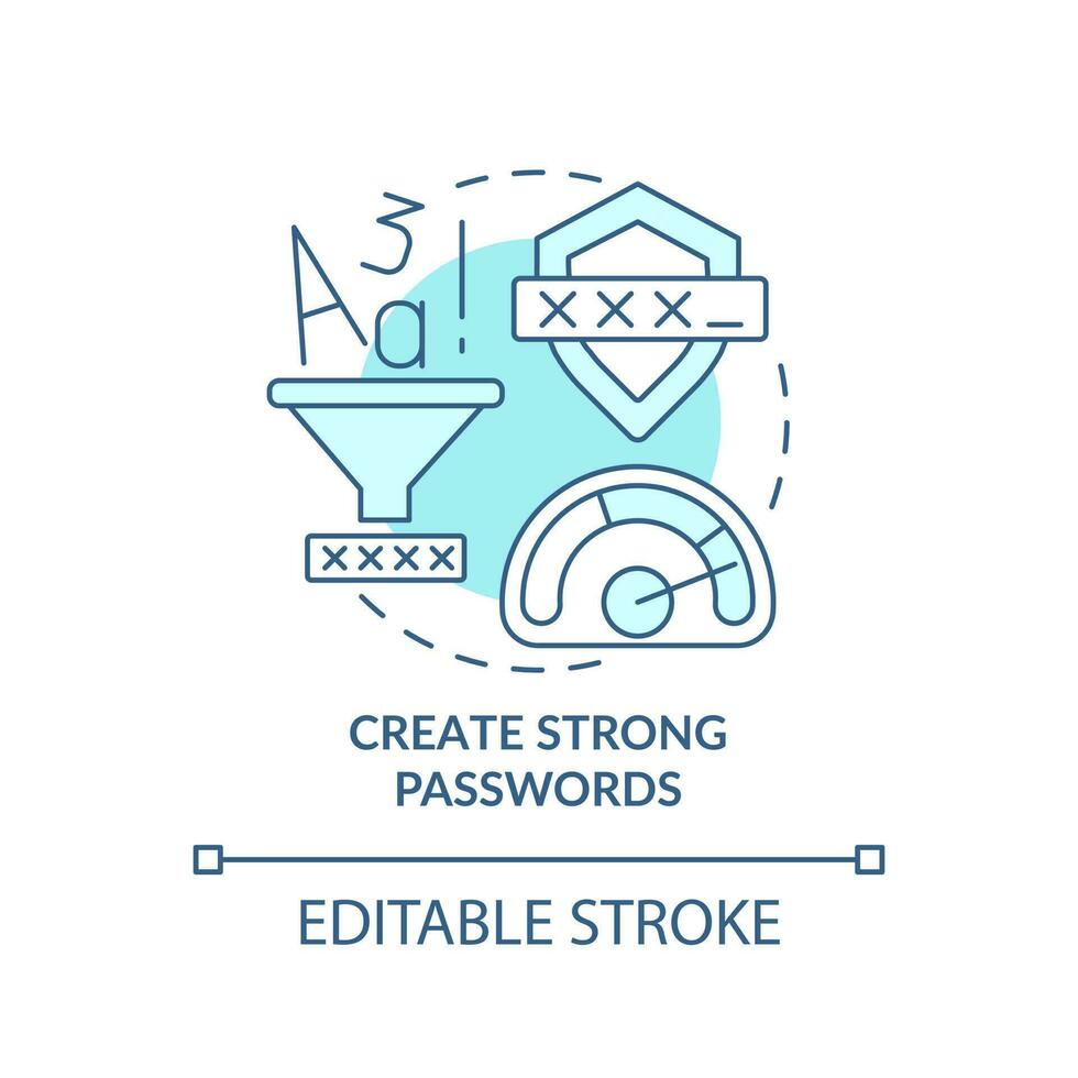 Create strong password turquoise concept icon. Login security. Reliable lock data abstract idea thin line illustration. Isolated outline drawing. Editable stroke vector