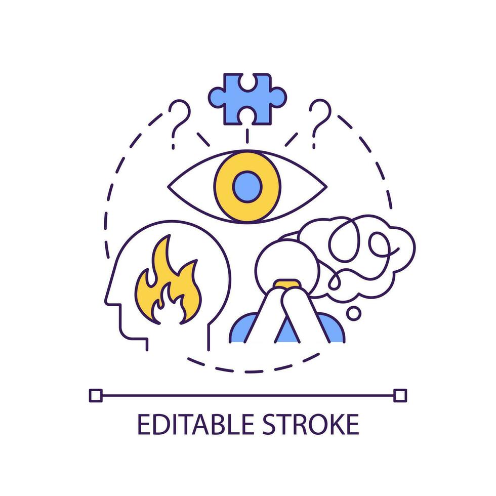 Causes of doomscrolling concept icon. Information consumption. Mental health. News overload reasons abstract idea thin line illustration. Isolated outline drawing. Editable stroke vector