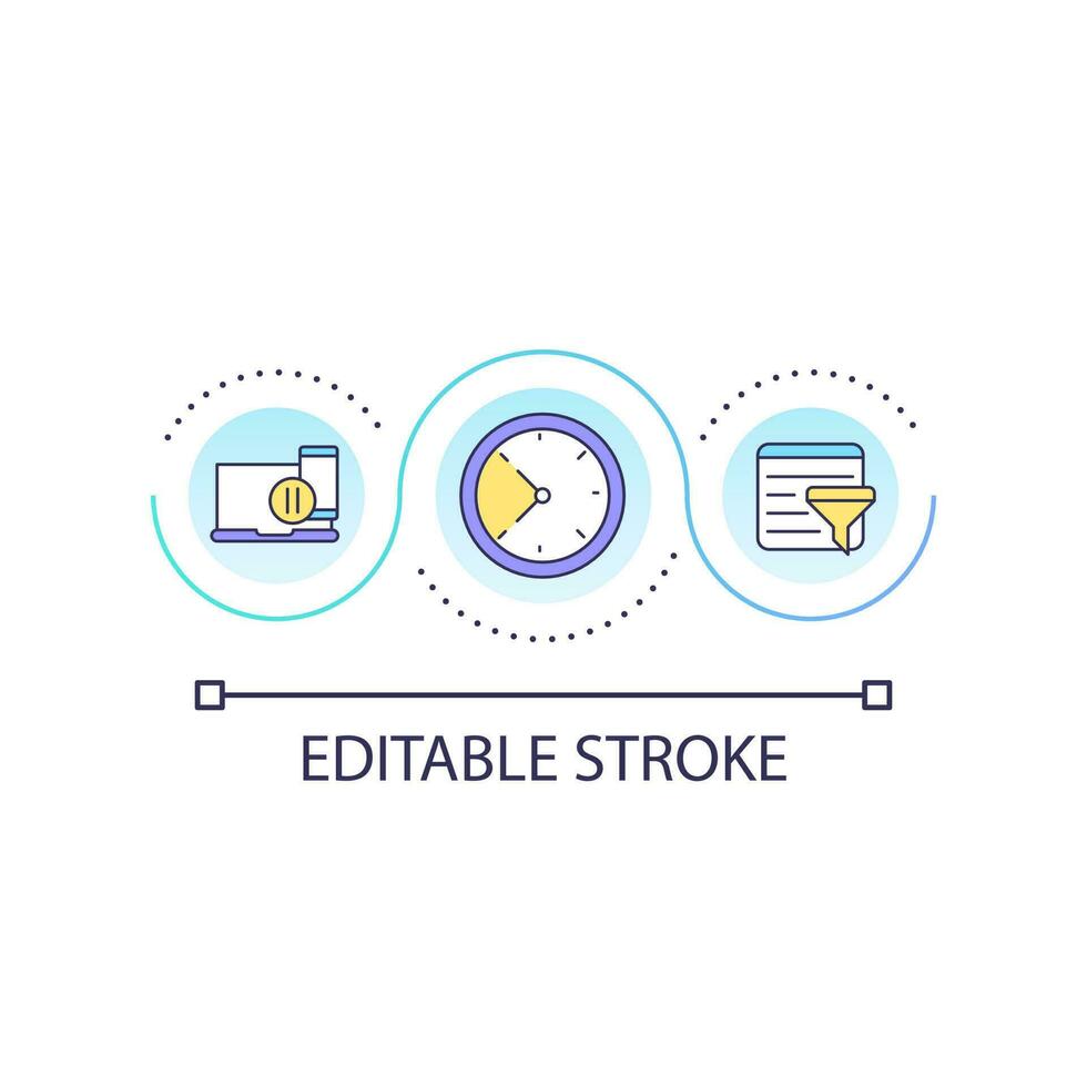 Limit news reading time loop concept icon. Information overload. How to stop doomscrolling abstract idea thin line illustration. Isolated outline drawing. Editable stroke vector