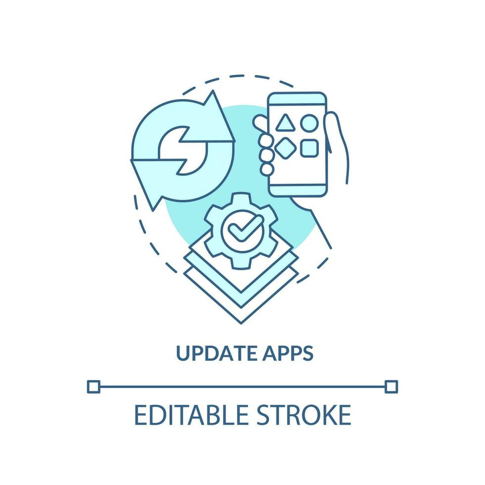 Update apps turquoise concept icon. Download software latest version. Mobile security abstract idea thin line illustration. Isolated outline drawing. Editable stroke vector