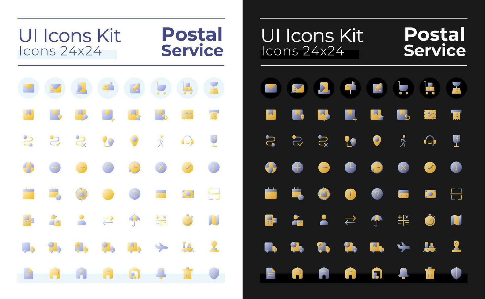 Mail service flat gradient two-color ui icons set for dark, light mode. Delivery and postal services. Vector isolated RGB pictograms. GUI, UX design for web, mobile